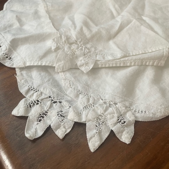 Antique White Lace Cotton Linen Handkerchiefs Vintage Reusable accessory charm - Picture 2 of 4